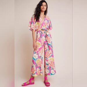Farm Rio Eulalie Floral Pink Jumpsuit Size Xs